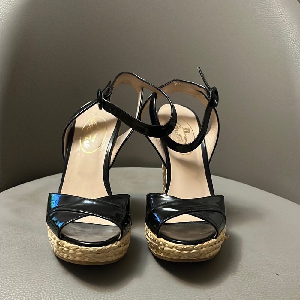 Black Patent Wedge Sandals